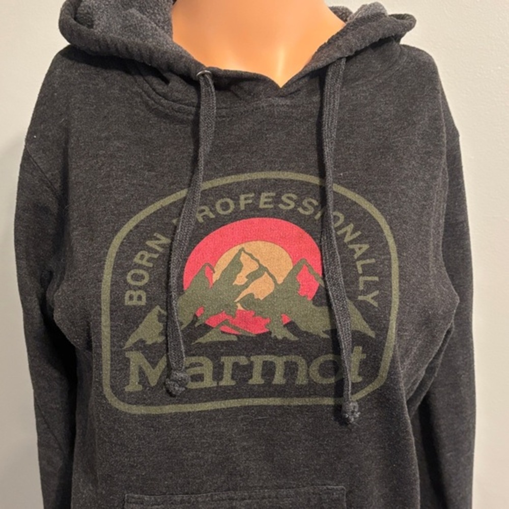 Marmot Charcoal Hoodie with Mountain Graphic